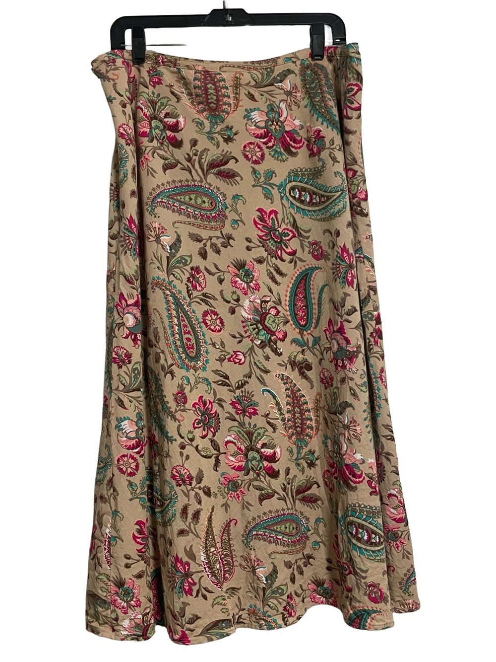East 5th Linen Blend Beige Paisley A-Line Skirt with Pink & Teal Floral Print